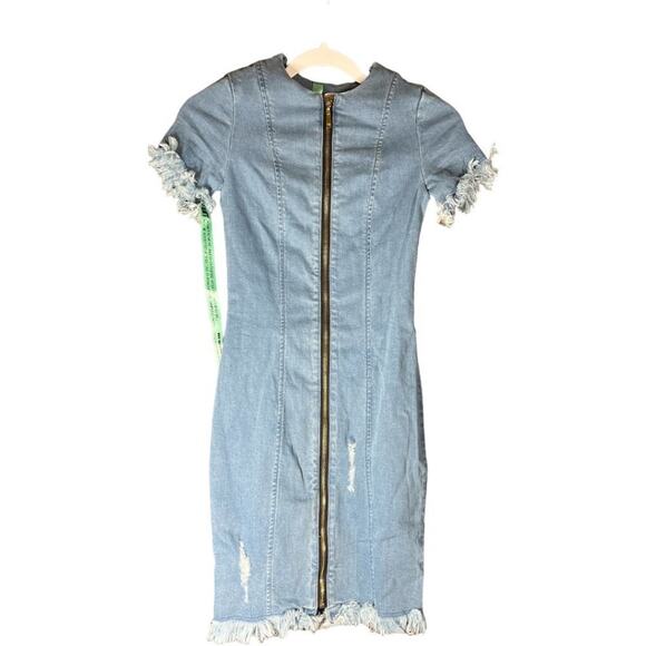 NWT Mistress Rocks Over It Frayed Denim Exposed Zipper Dress Distressed XXS - Picture 2 of 14